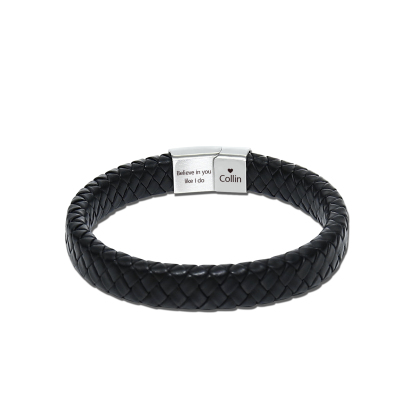 Personalised 2 Names and 2 Texts Leather Bracelet Men's Bracelet Father's Day Gift for Dad