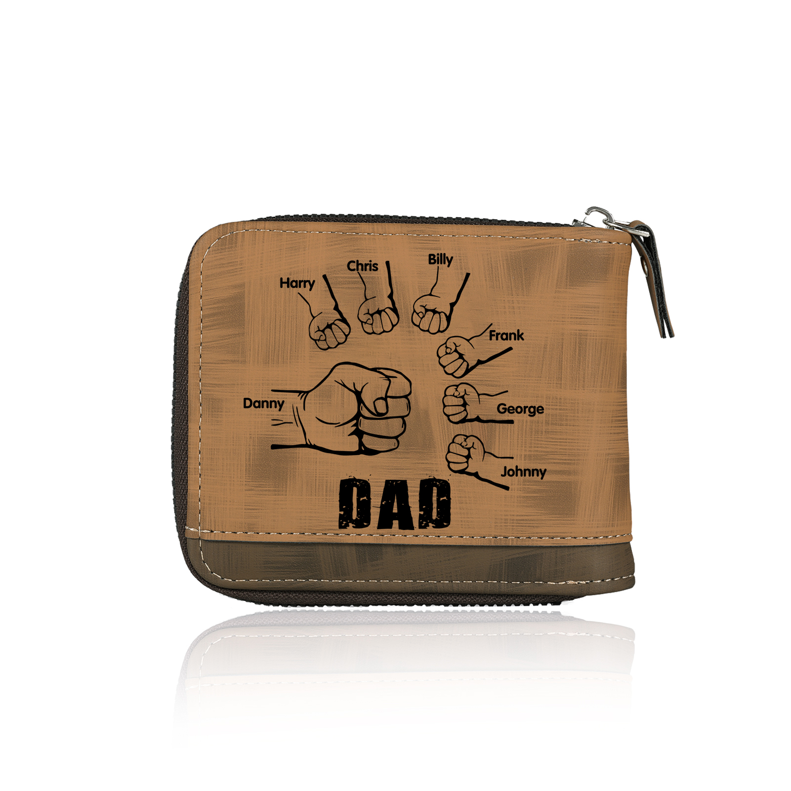 7 Names - Personalised Photo Custom Leather Men's Zipper Wallet as a Father's Day Gift for Dad