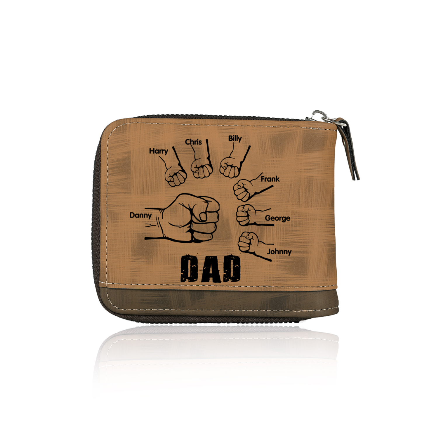 7 Names - Personalised Photo Custom Leather Men's Zipper Wallet as a Father's Day Gift for Dad