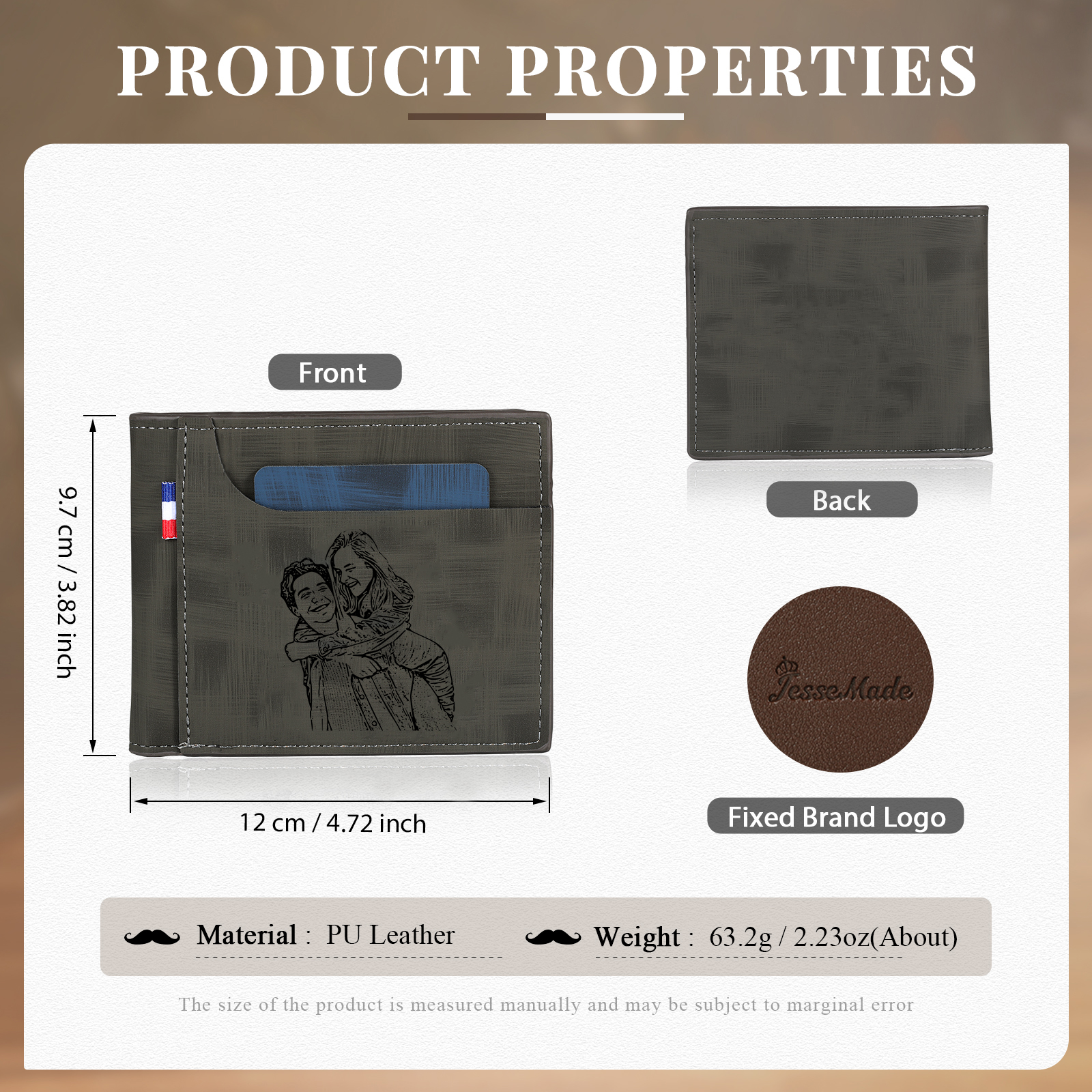 Personalized Custom Photo Leather Men's Wallet Custom Name Folding Wallet for Dad