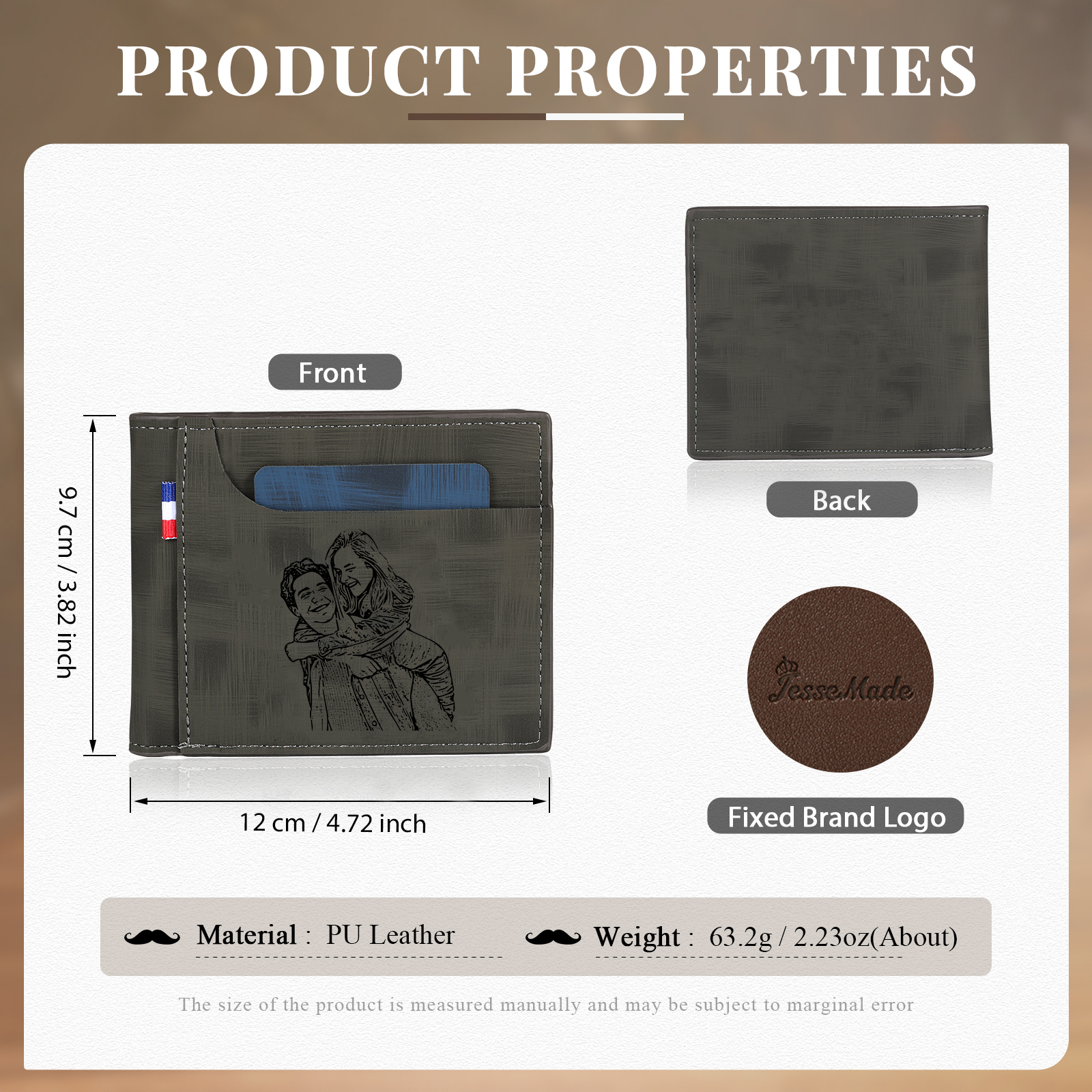 Personalized Custom Photo Leather Men's Wallet Custom Name Folding Wallet for Dad