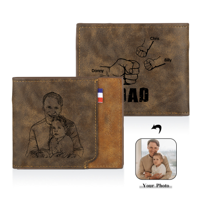 3 Names - Personalised Fist Bump Photo Custom Leather Men's  Wallet as a Father's Day Gift for Dad