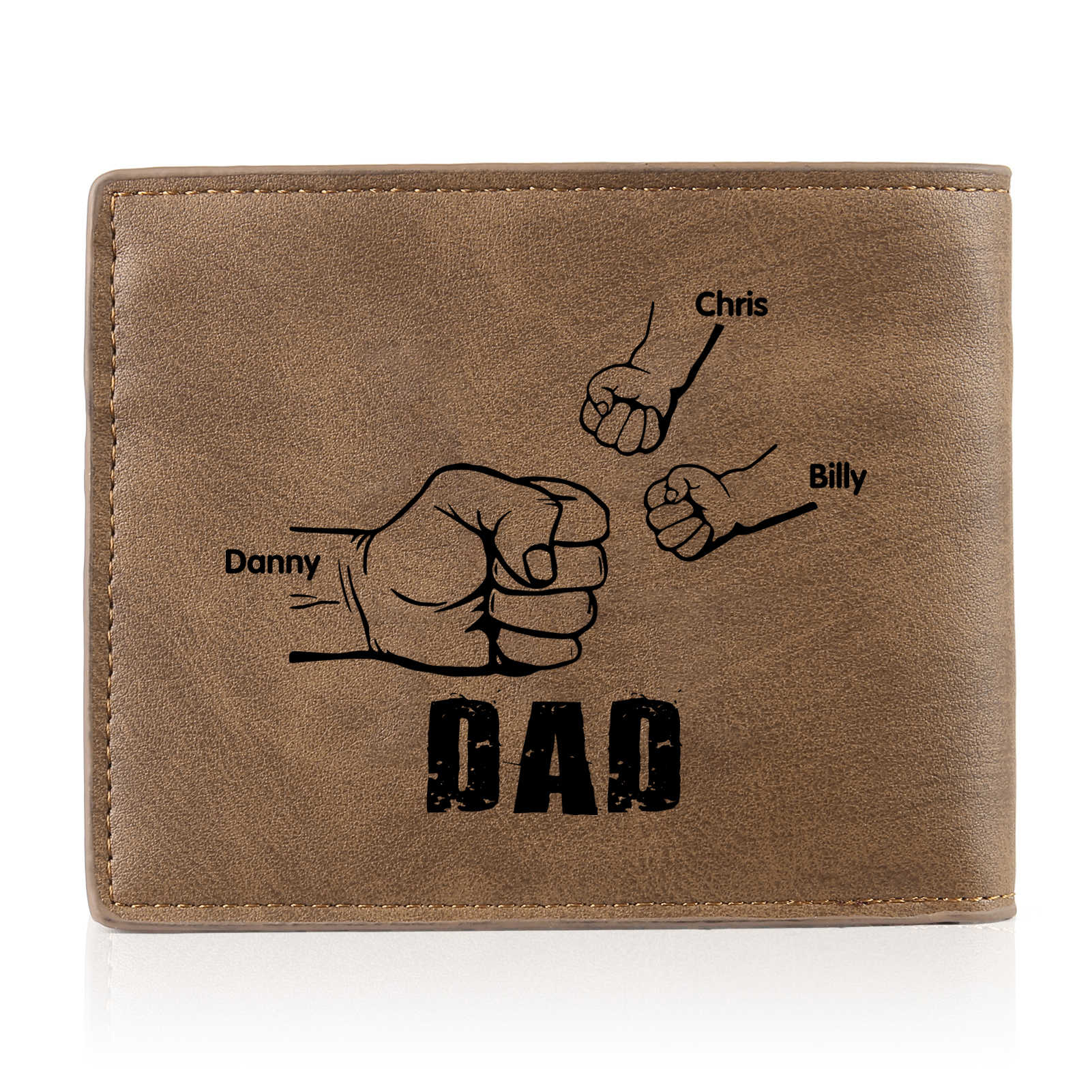 3 Names - Personalised Photo Custom Leather Men's Folding Wallet as a Father's Day Gift for Dad