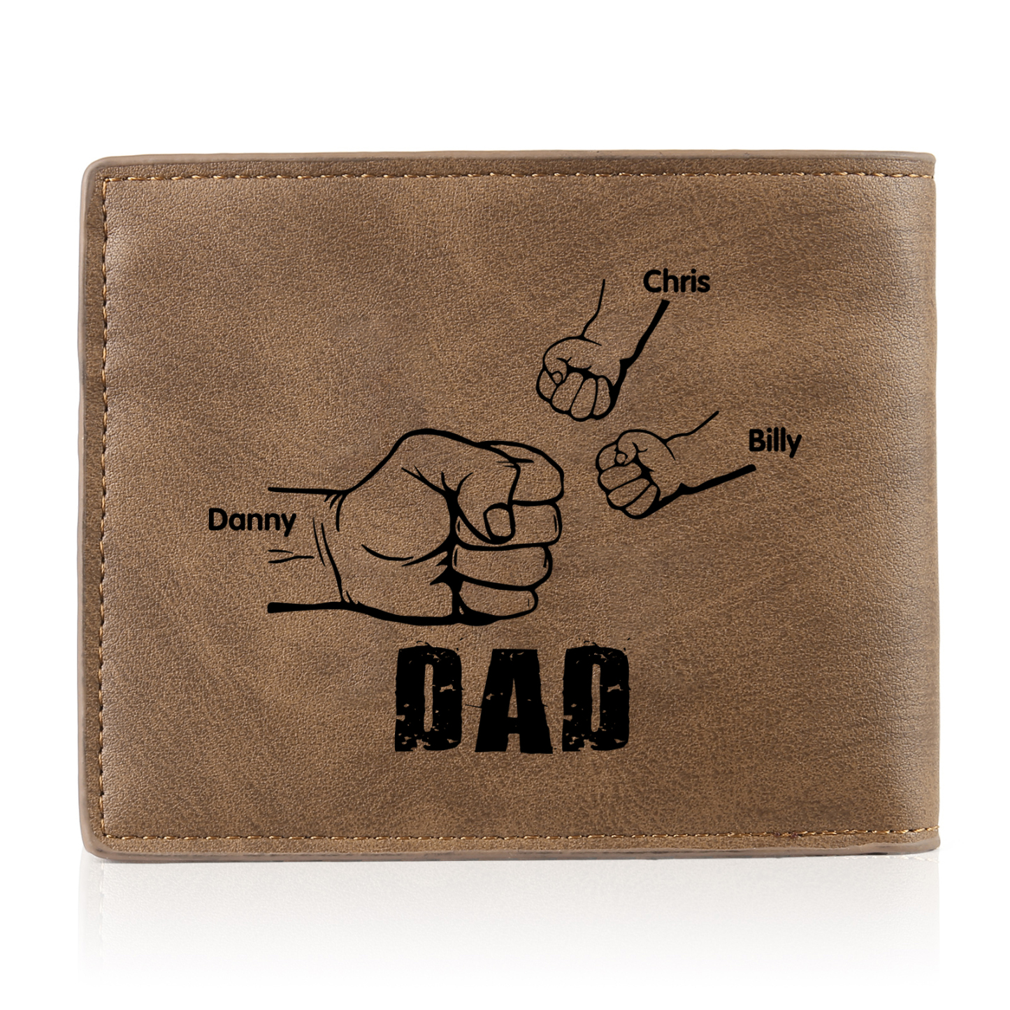 3 Names - Personalised Photo Custom Leather Men's Folding Wallet as a Father's Day Gift for Dad