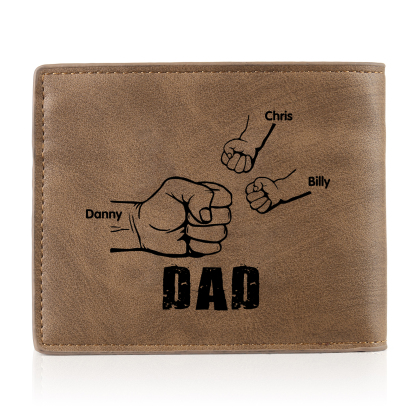 3 Names - Personalised Photo Custom Leather Men's Folding Wallet as a Father's Day Gift for Dad