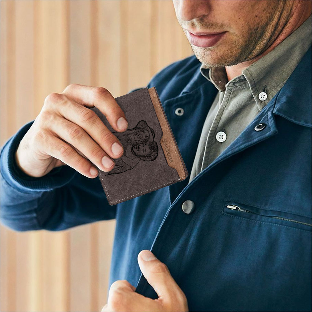Custom Photo Engraved PU Leather Couple Wallet For Men
