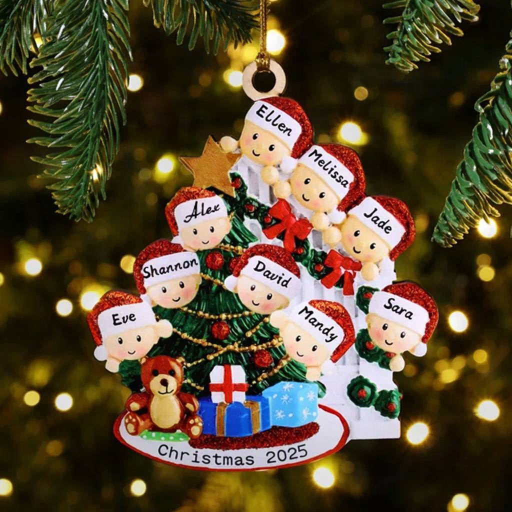 9 Names-Family Christmas Wooden Ornament Custom 9 Names Hanging Ornament Gifts For Family-Peeking Family