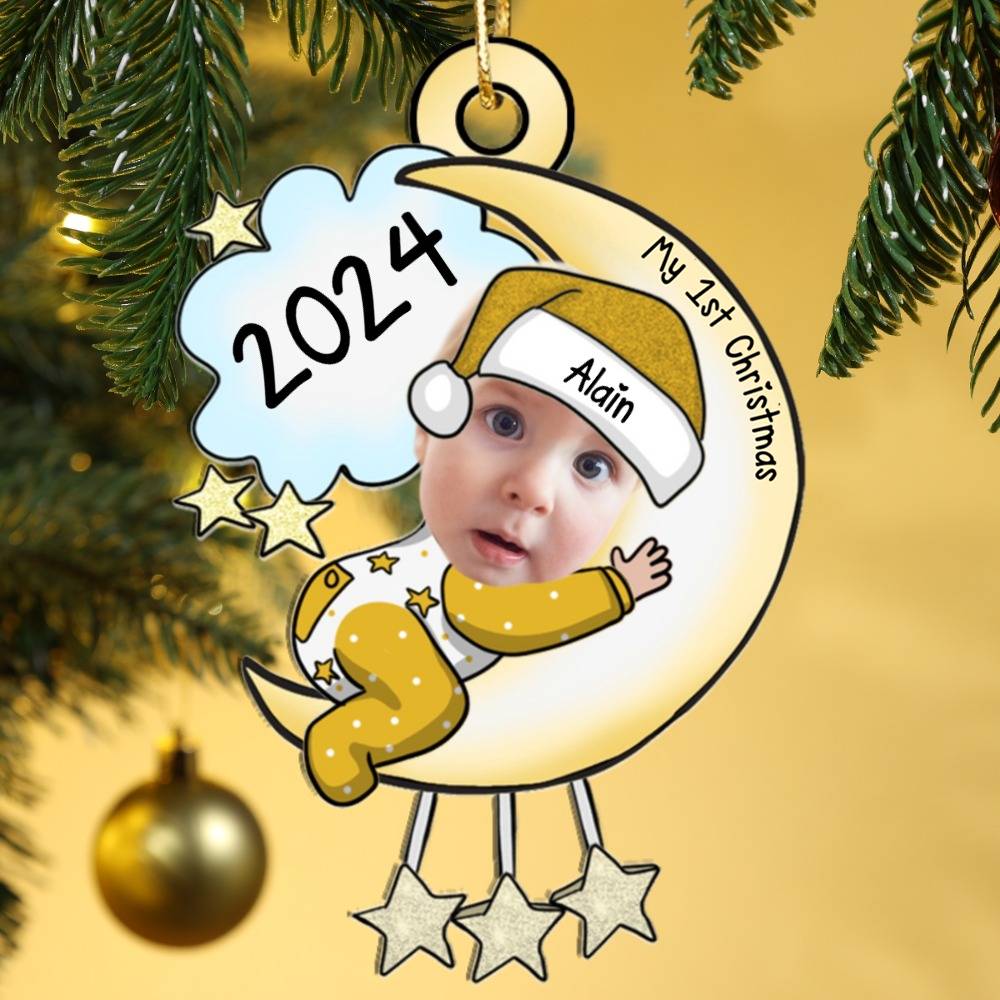 Custom Name Baby’s First Christmas Ornament Personalised Moon and Stars 2024 Keepsake | Jessemade