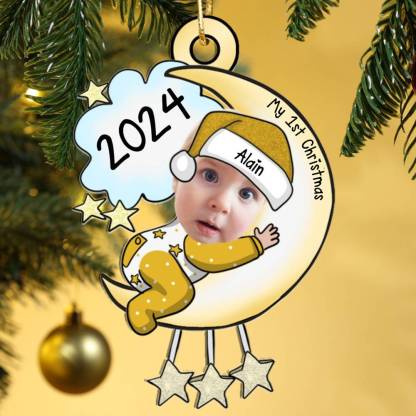 Custom Name Baby’s First Christmas Ornament Personalised Moon and Stars 2024 Keepsake | Jessemade