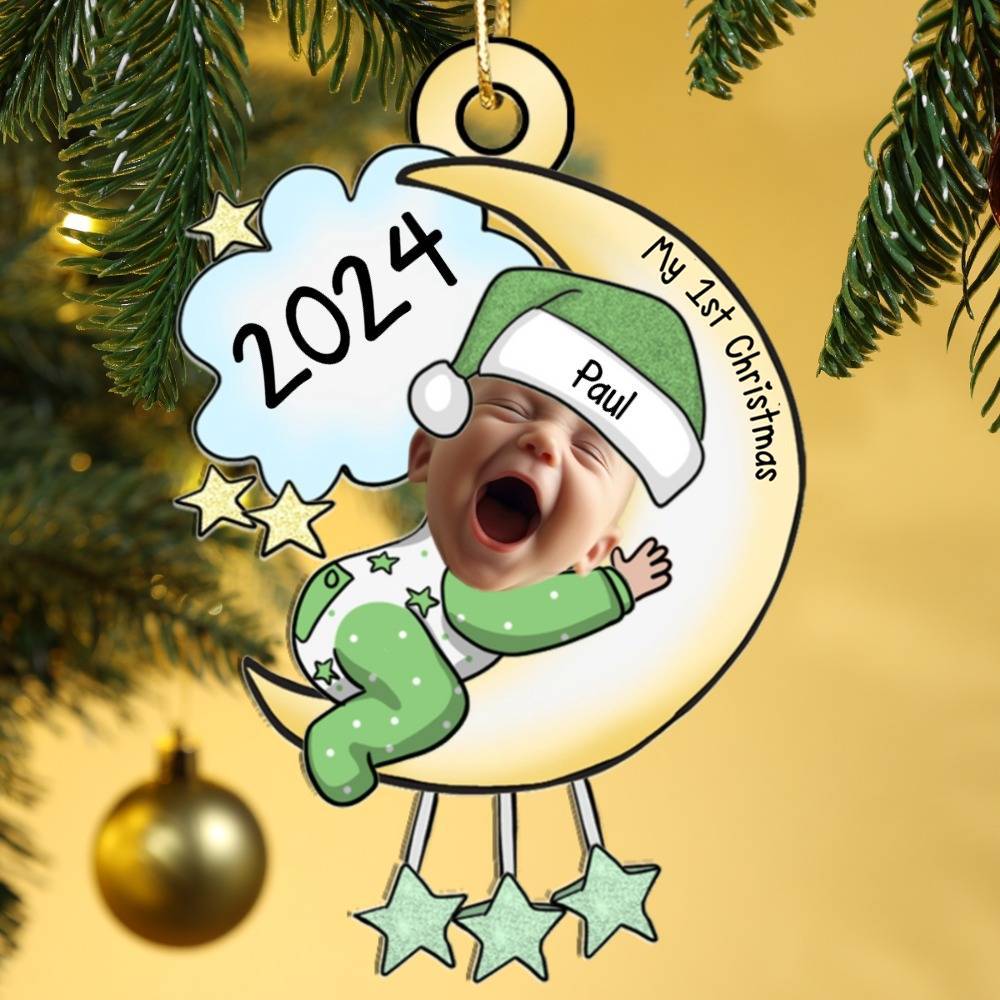 Custom Name Baby’s First Christmas Ornament Personalised Moon and Stars 2024 Keepsake | Jessemade