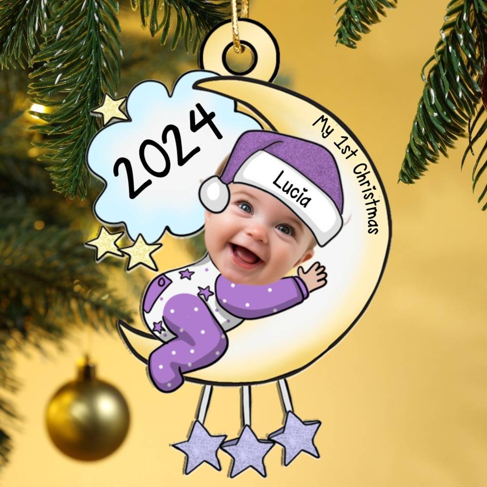 Custom Name Baby’s First Christmas Ornament Personalised Moon and Stars 2024 Keepsake | Jessemade