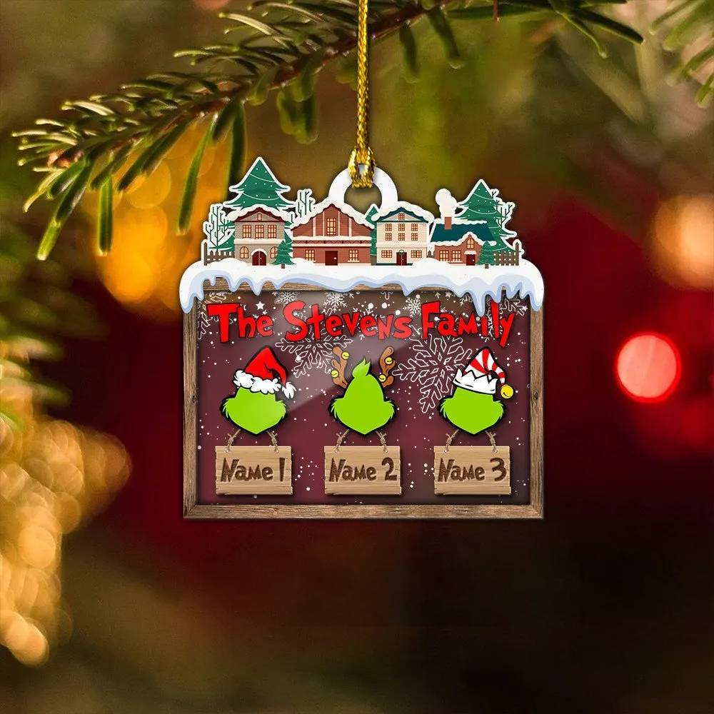 MERRY GRINCHMAS Grinch Personalized Christmas Ornament Engraved 3 Names Gifts For Family