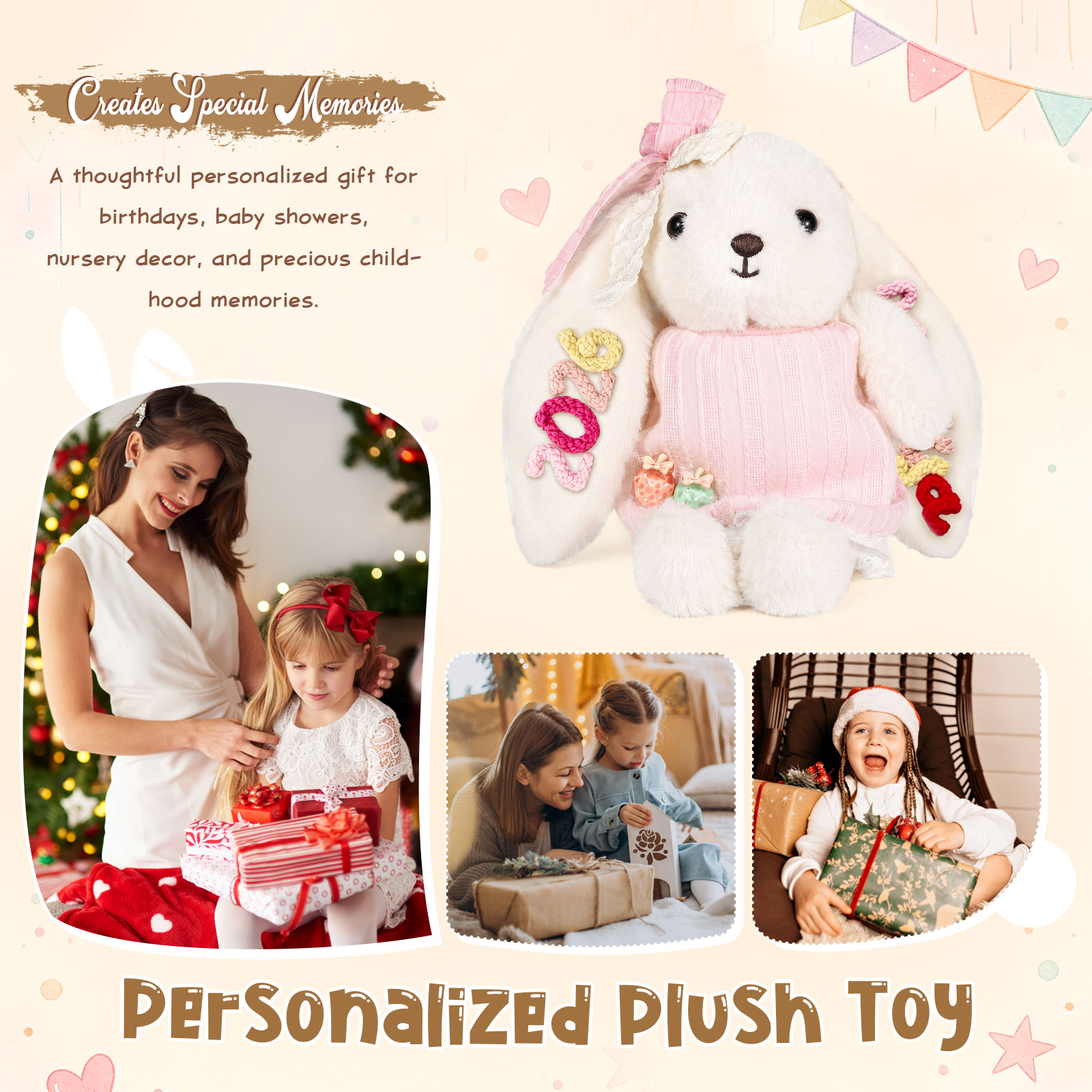 Personalised Pink Bunny Plush Doll Keepsake Gift For Kids
