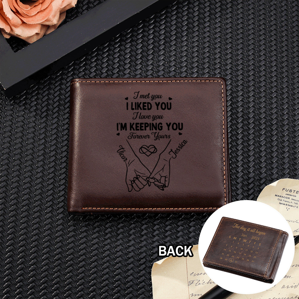 Personalised Photo Engraved Leather Wallet Customisable Romantic Anniversary Gift for Him or Her | Jessemade