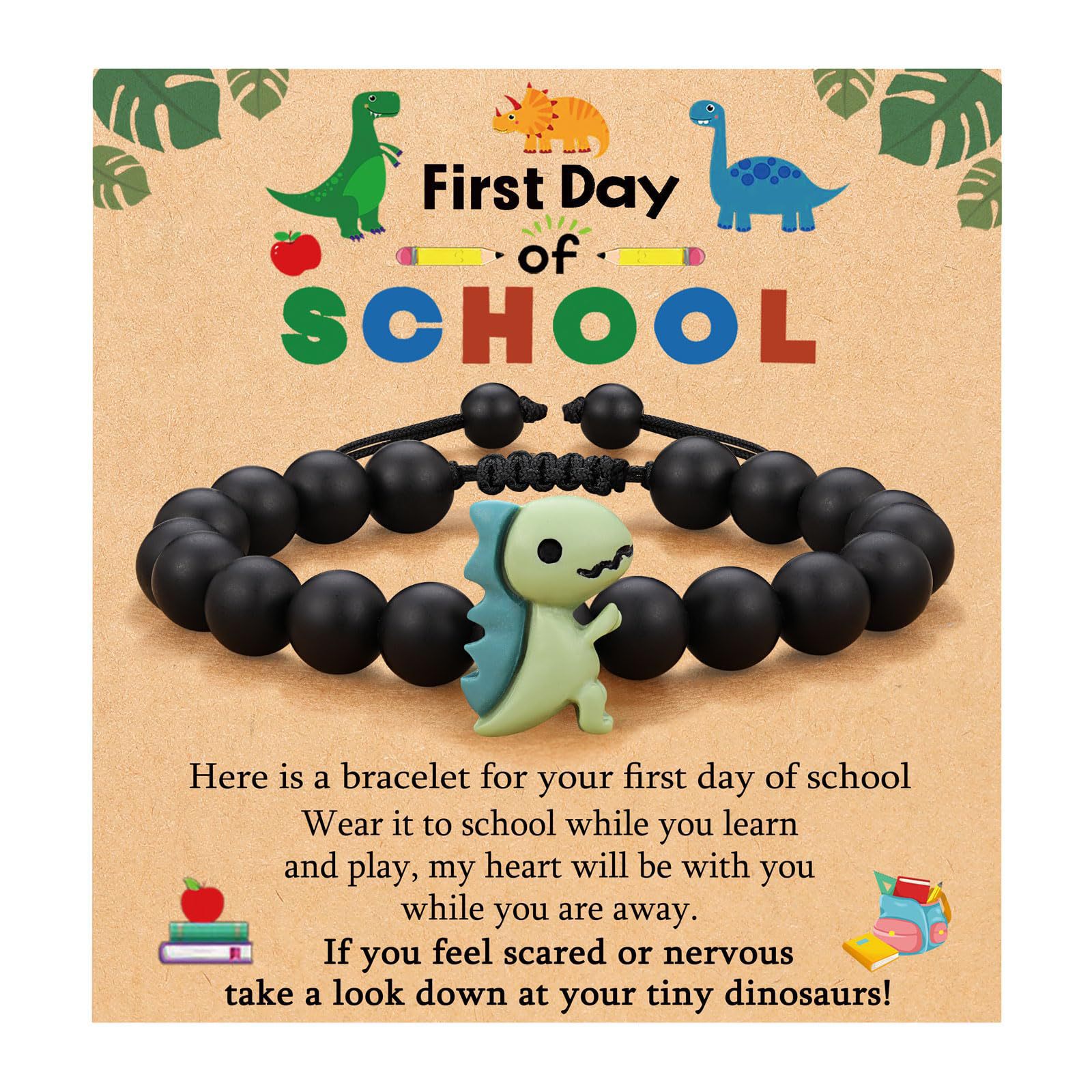 Dinosaur Bracelet Cute Cartoon Dinosaur Beaded Bracelet Adjustable Back to School Gift for Son/Grandson