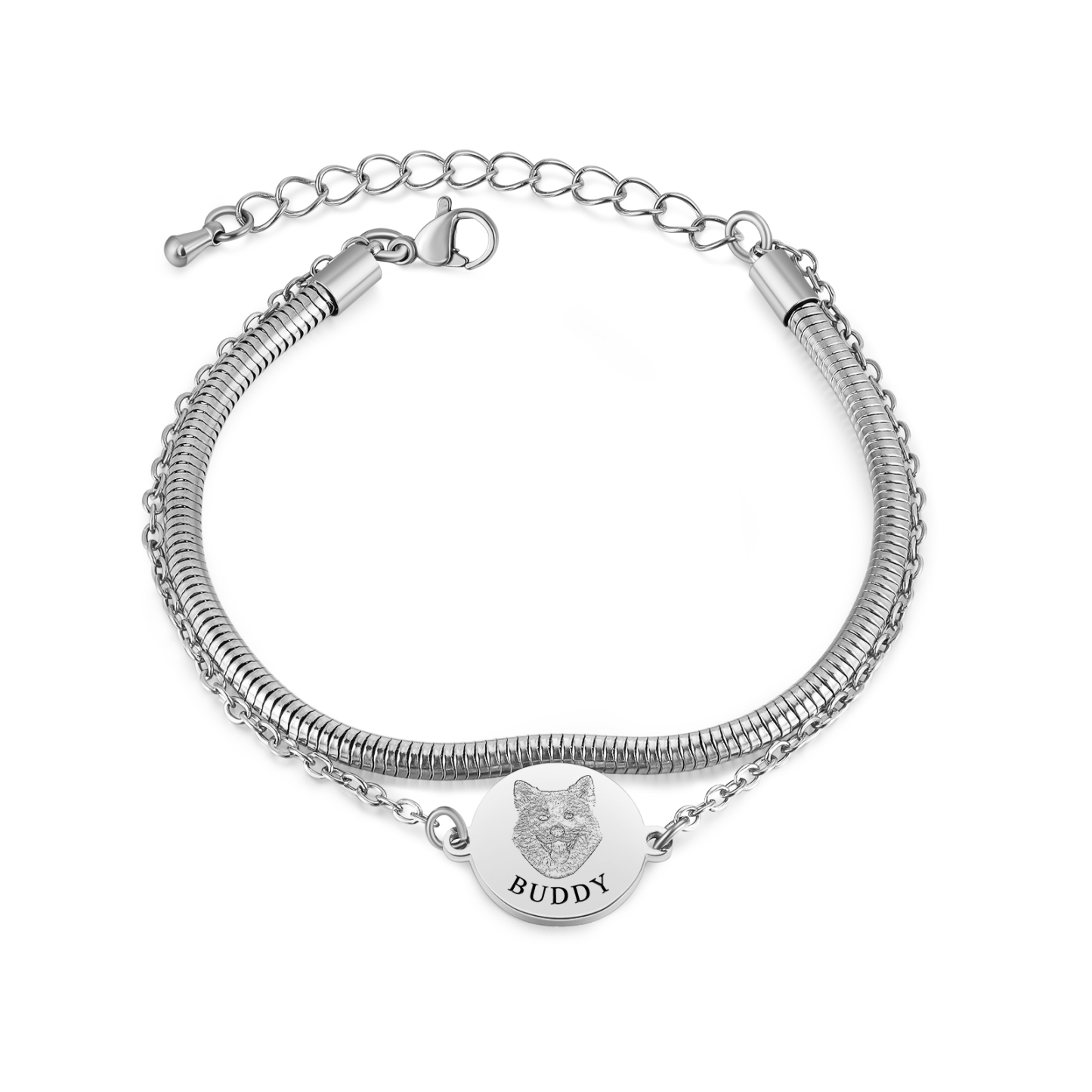 Personalised Pet Portrait Snake Chain Bracelet