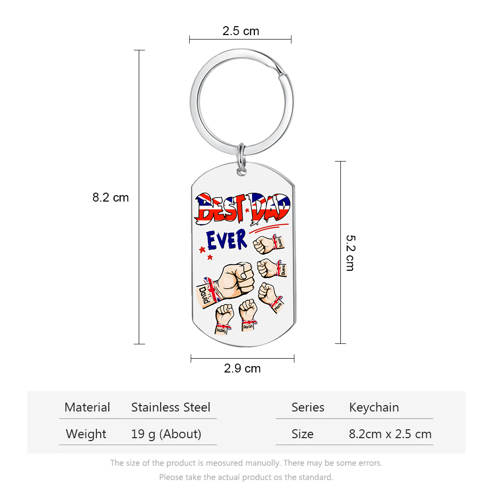 6 Names - Personalised Fist Bump Pattern Keyring Custom Name Gift for Dad