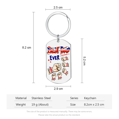 6 Names - Personalised Fist Bump Pattern Keyring Custom Name Gift for Dad