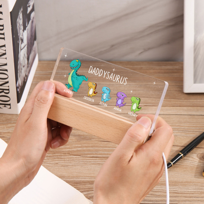 5 Names - Personalised Cute Dinosaur Pattern Beautiful Table Lamp Father's Day Gift for Dad
