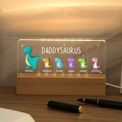 6 Names - Personalised Cute Dinosaur Pattern Beautiful Table Lamp Father's Day Gift for Dad