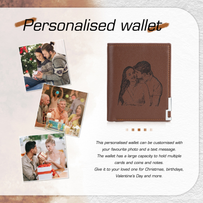 Trifold Wallet Custom Photo and Date Wallet Personalised Leather Letters Wallet Mens Gift