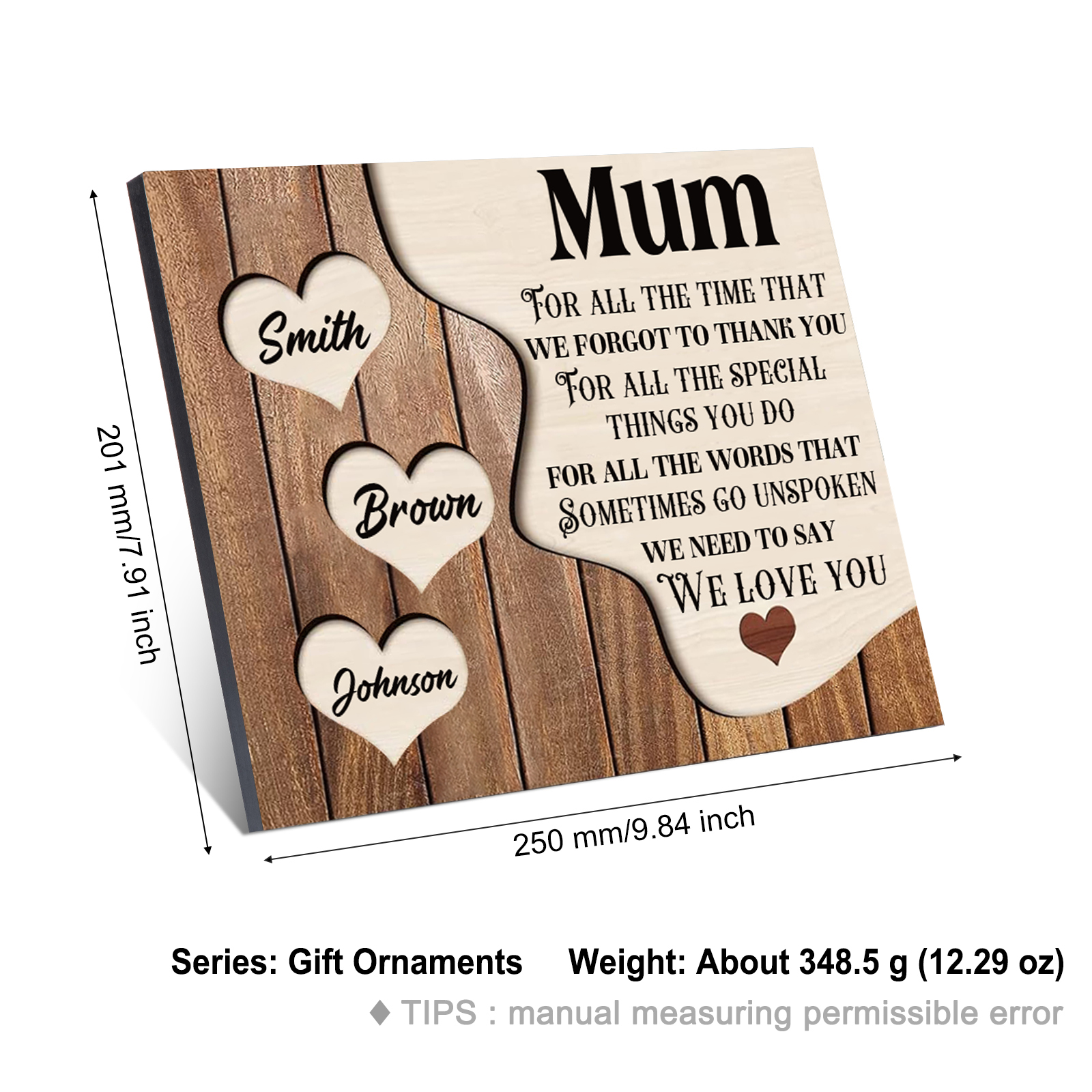 3 Names-Personalised Mum Wooden Frame Custom Names Home Decoration  - Mother's Day Gifts for Mum