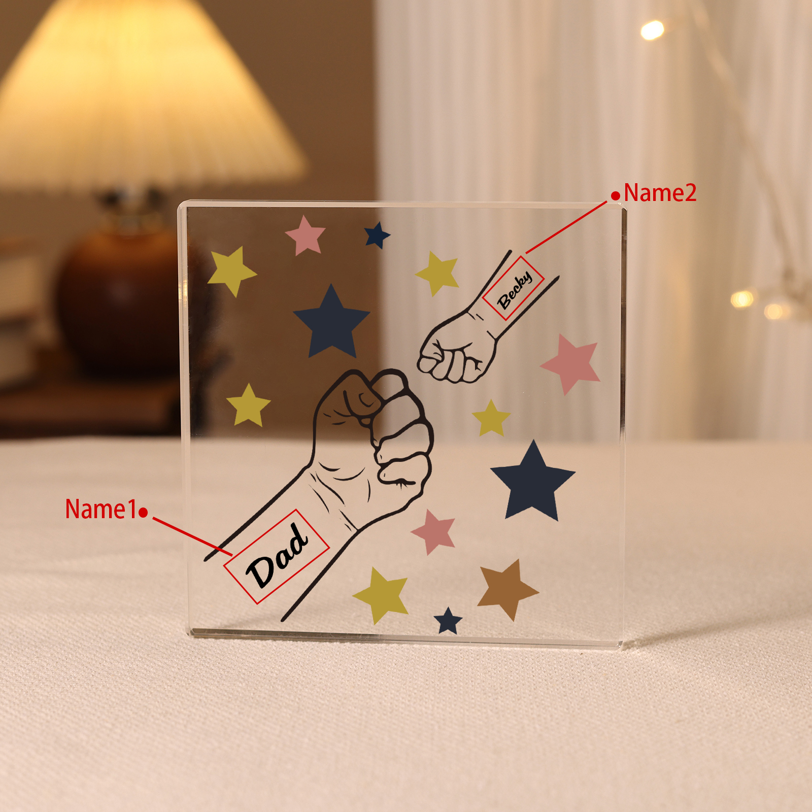 2 Names - Personalised Fist Bump Family Acrylic Keepsake Customized Name Acrylic Home Decor Gift for Dad