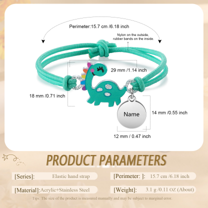 Personalised Name Cute Dinosaur Style Elastic Cord Rubber Rope Bracelet, As A Back To School Gift For Children