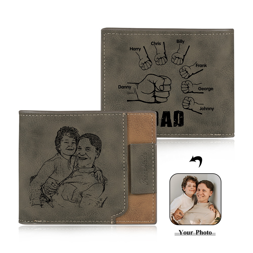 7 Names - Personalised Photo Custom Leather Men's Wallet as a Father's Day Gift for Dad