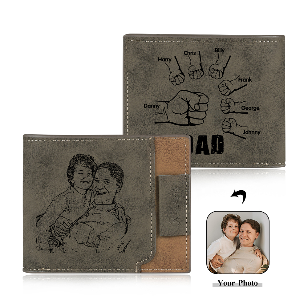 7 Names - Personalised Photo Custom Leather Men's Wallet as a Father's Day Gift for Dad