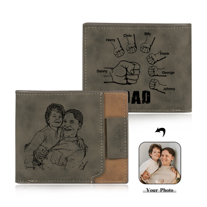 7 Names - Personalised Photo Custom Leather Men's Wallet as a Father's Day Gift for Dad