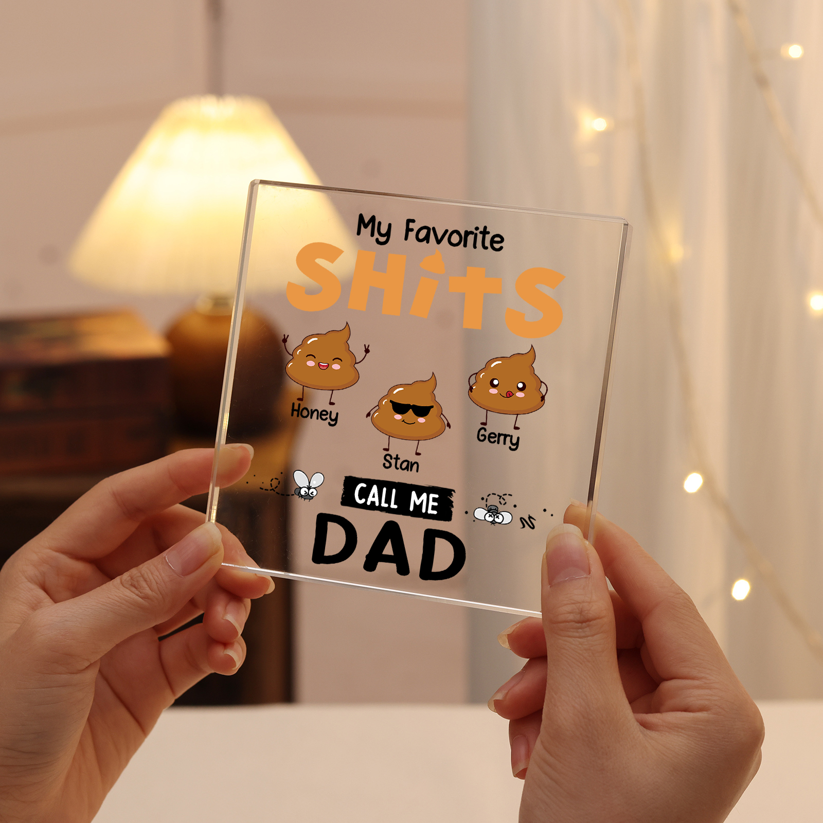 3 Names - Personalised Monster and Shit Style Custom Name Acrylic Ornament Father's Day Gift for Dad