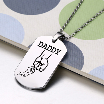 2 Names-Personalised Dad Photo Fist Stainless Steel Necklace-Custom Names and Photo Necklace for Father/Grandad
