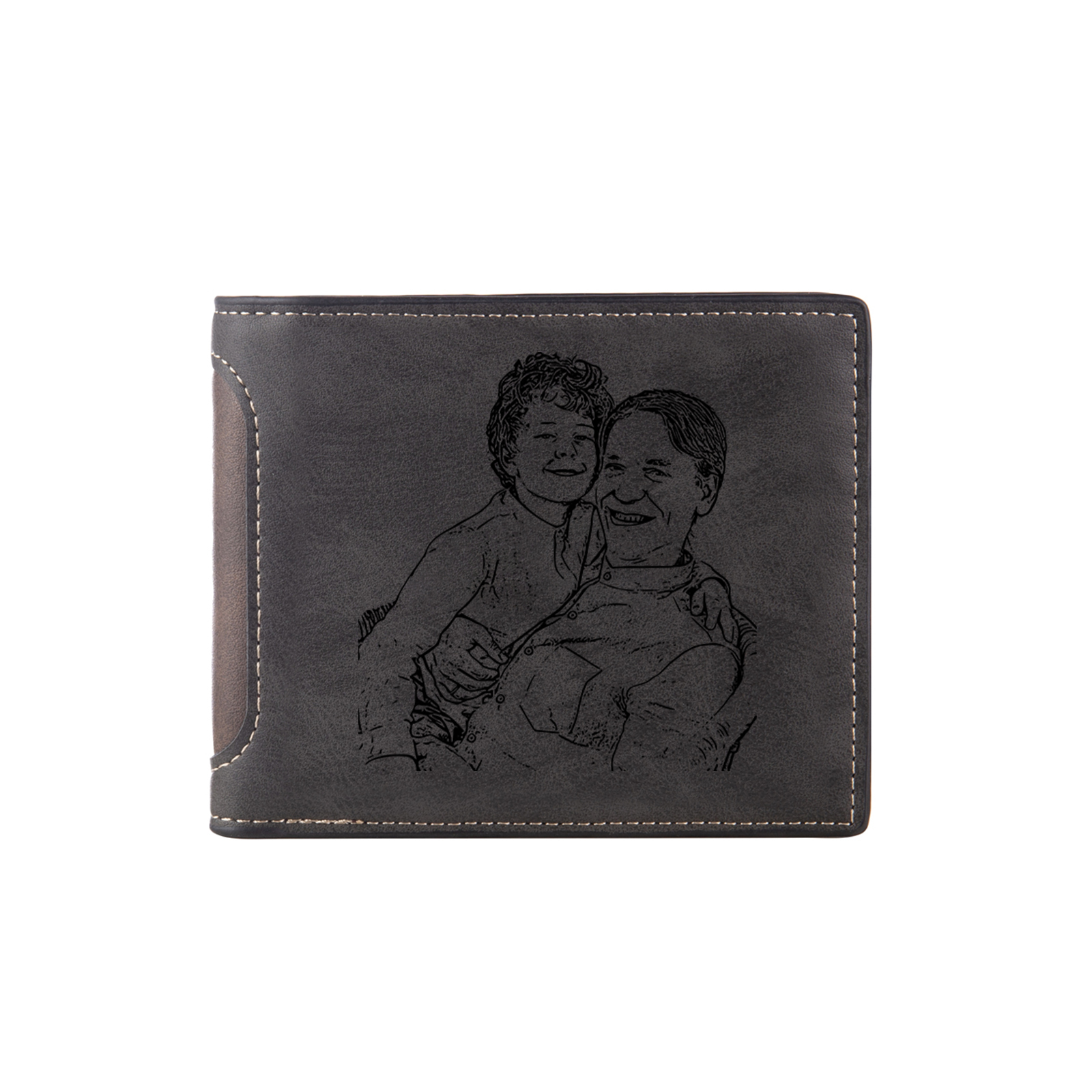 7 Names - Personalised Photo Custom Leather Men's Folding Wallet as a Father's Day Gift for Dad