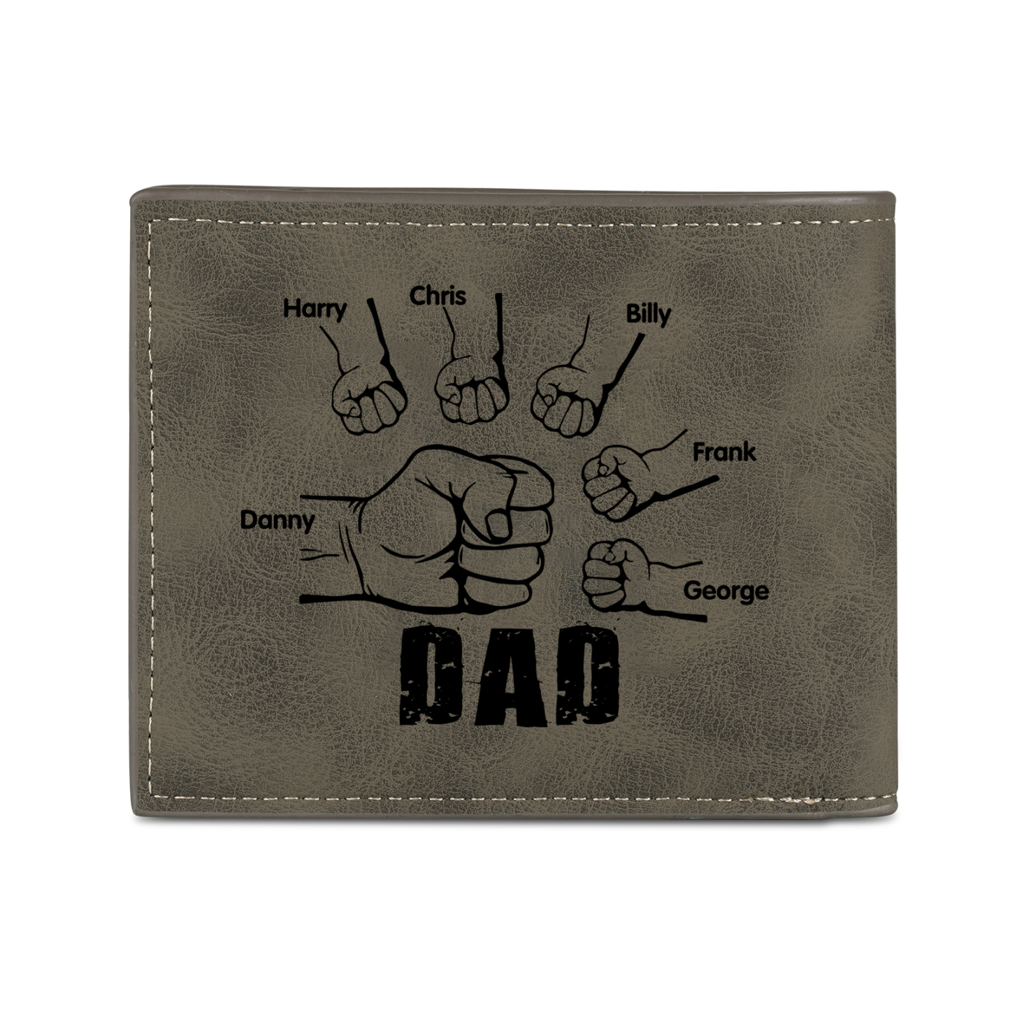 6 Names - Personalised Fist Bump Photo Custom Leather Men's  Wallet as a Father's Day Gift for Dad