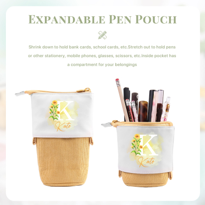 Personalised Pencil Case Custom Name & Letter & Birthday Flower Pen Pouch Back To School Gift for Kids