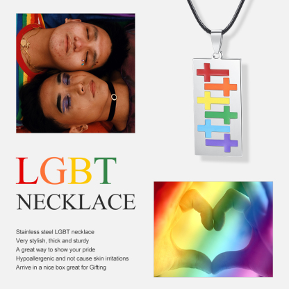 Personalised Text Rainbow Cross Style Pendant Necklace LGBT Pride Day Gift