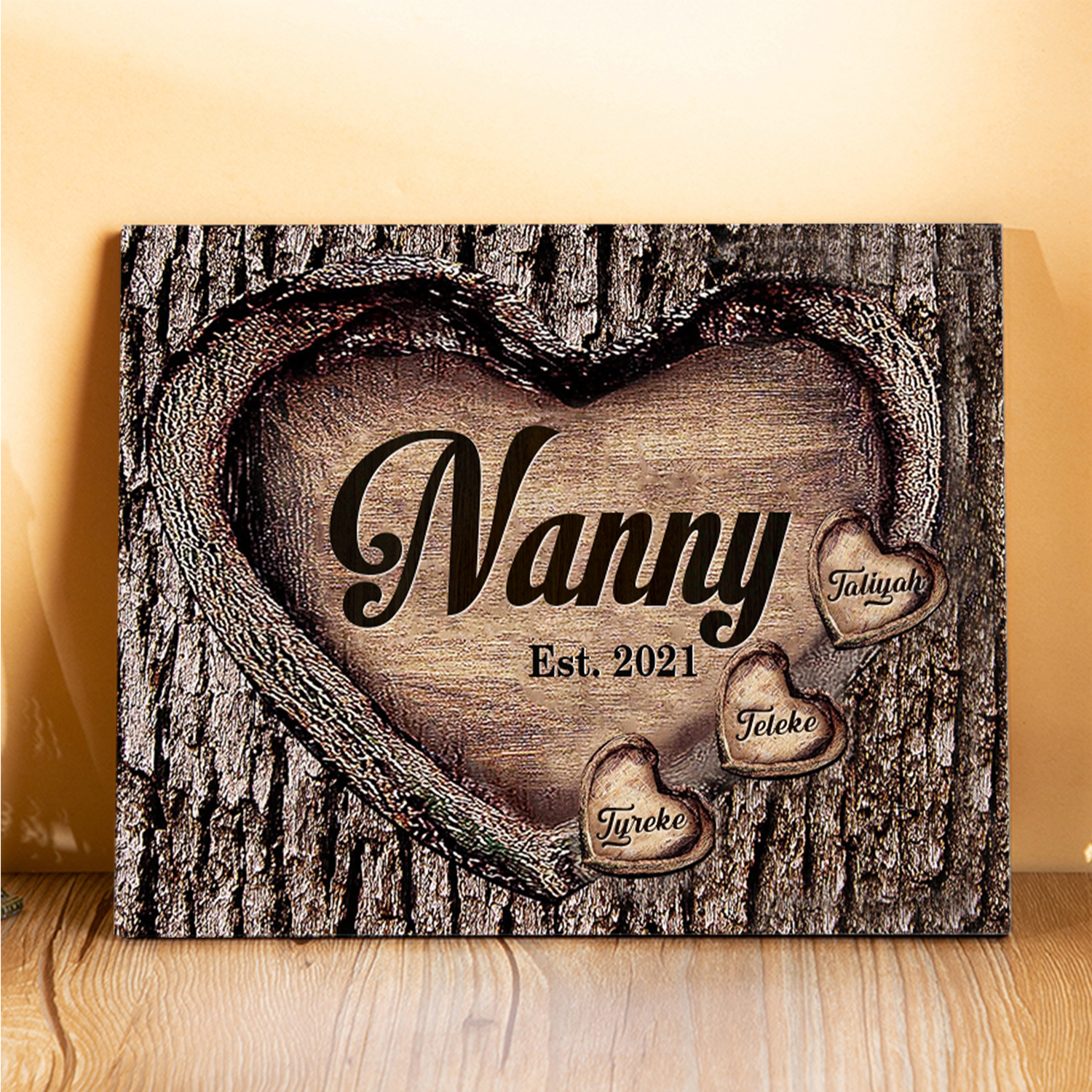 3 Names-Nan/Nana/Nanny/Grandma/Mam/Mum Personalised Name Wooden Ornament Custom Text And Date Home Decoration for Family