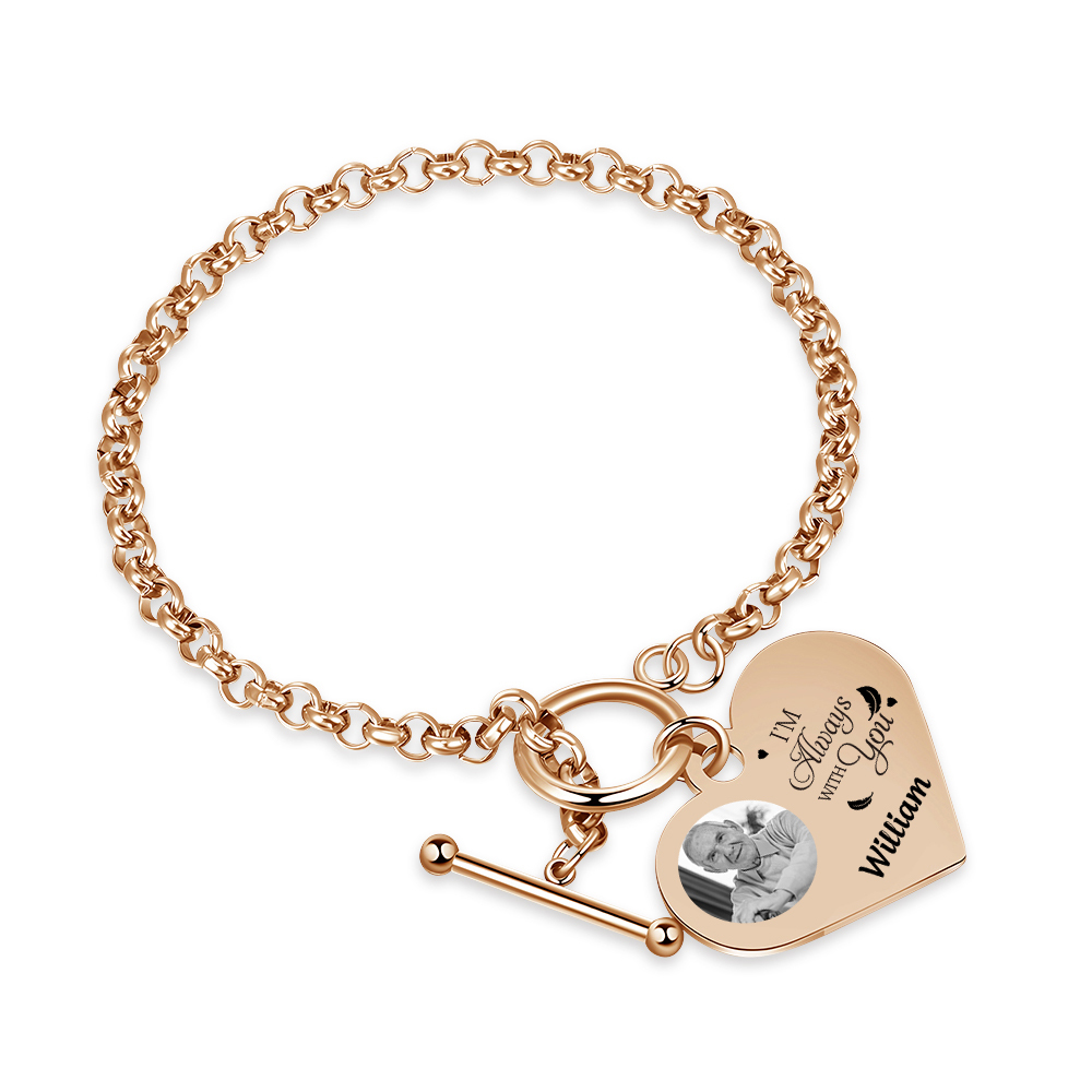 Personalised Memorial Bracelet –Custom Photo and Name Stainless Steel Bracelet- "I'm always with you" | Jessemade