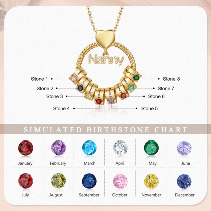 8 Names-Personalised Nanny Circle Necklace With 8 Birthstones Pendant Engraved Names Gift For Nanny