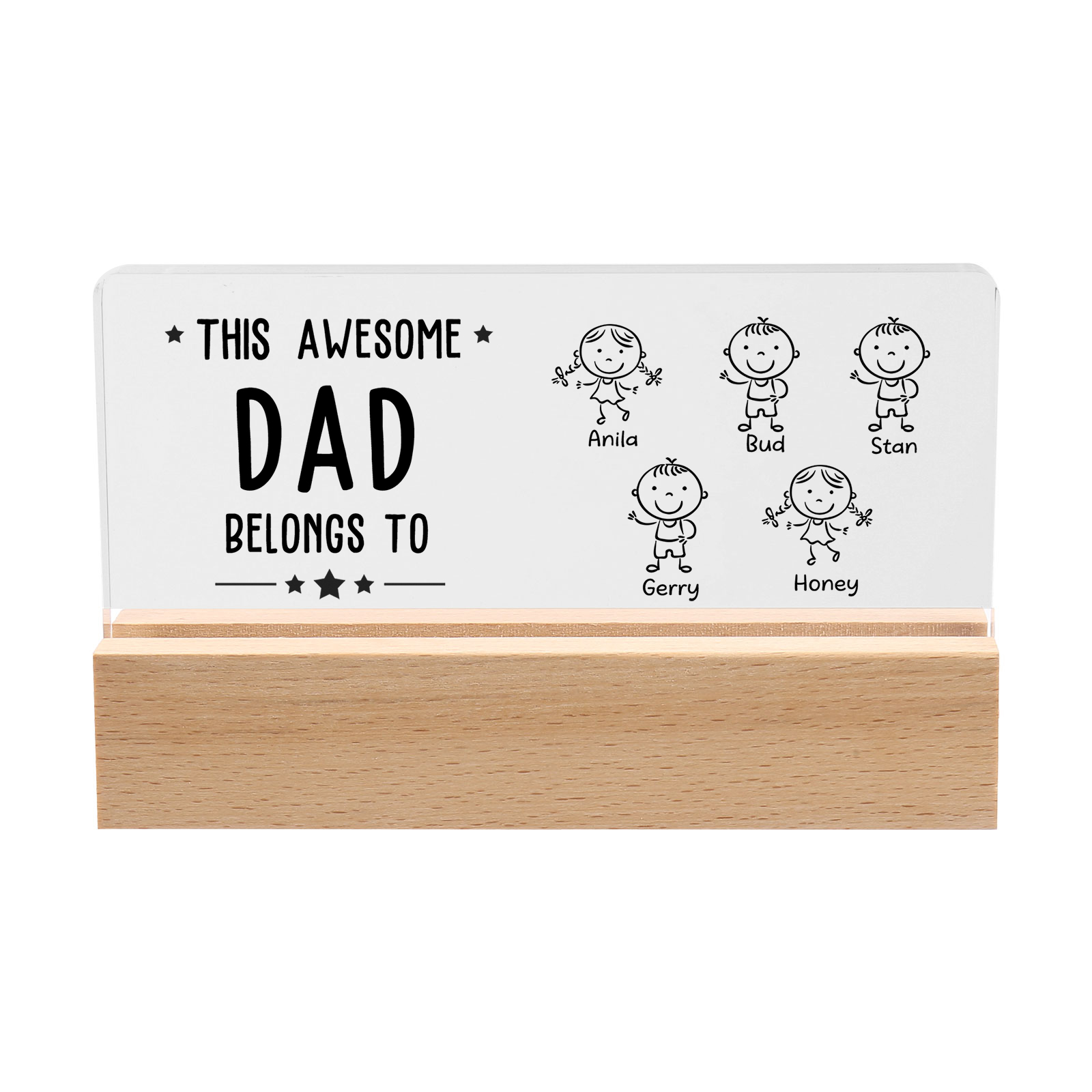 5 Names & Doll Gender - Personalised Lamp -This Awesome Dad  Belongs To - Father's Day Gift for Dad