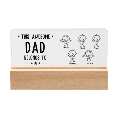 5 Names & Doll Gender - Personalised Lamp -This Awesome Dad  Belongs To - Father's Day Gift for Dad
