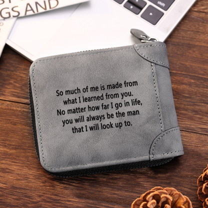 Photo Personalised Leather Zipper Men's Wallet Custom Text Fold Wallet With Gift Box for Dad