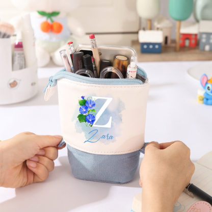 Personalised Pencil Case Custom Name & Letter & Birthday Flower Pen Pouch Back To School Gift for Kids