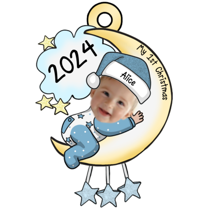 Custom Name Baby’s First Christmas Ornament Personalised Moon and Stars 2024 Keepsake | Jessemade