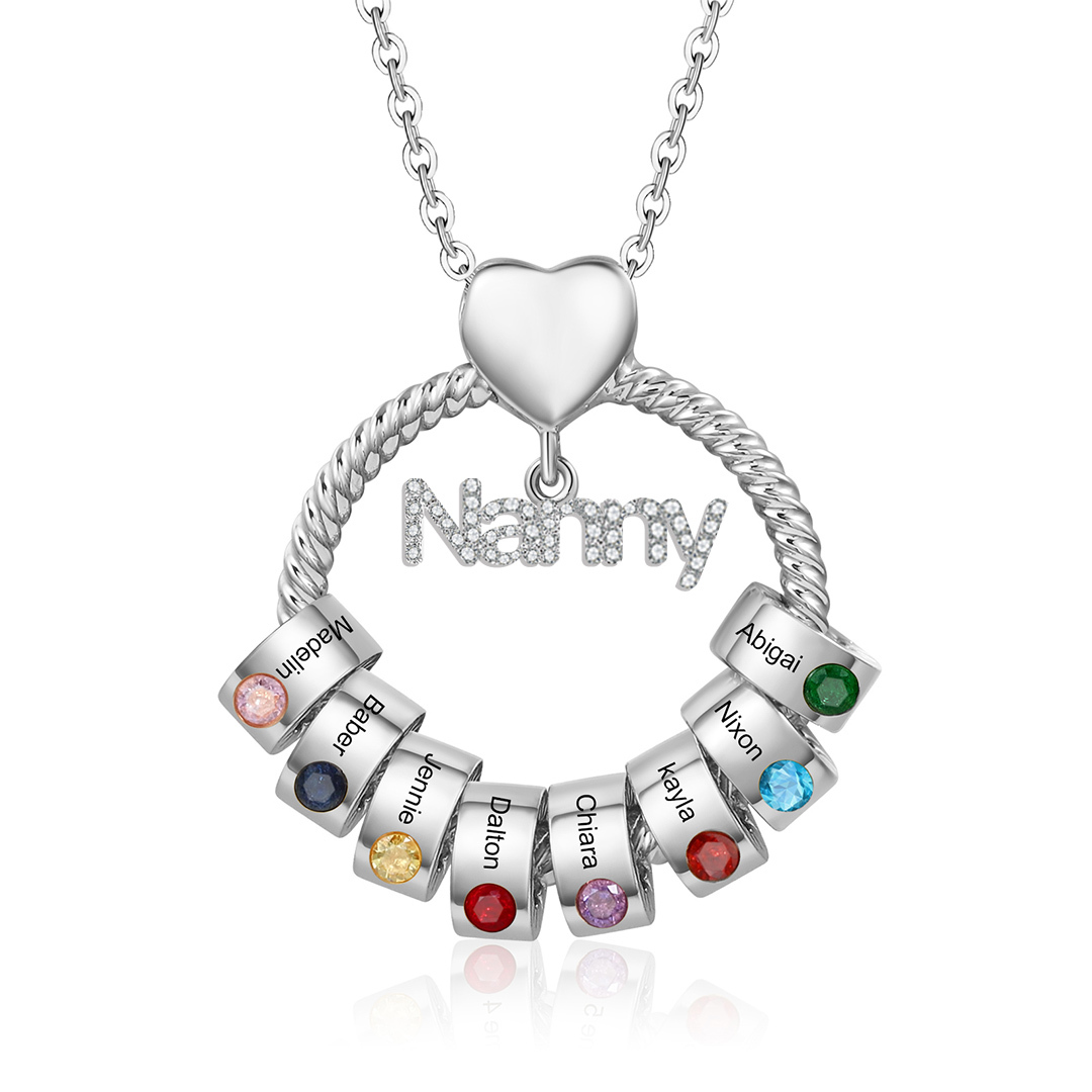 Jessemade UK 8 Names-Personalized Nanny Circle Necklace With 8 Birthstones Pendant Engraved Names Gift For Nanny 25.99 n8-b8