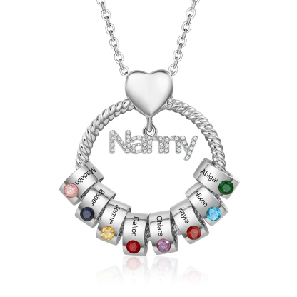 Jessemade UK 8 Names-Personalized Nanny Circle Necklace With 8 Birthstones Pendant Engraved Names Gift For Nanny 25.99 n8-b8