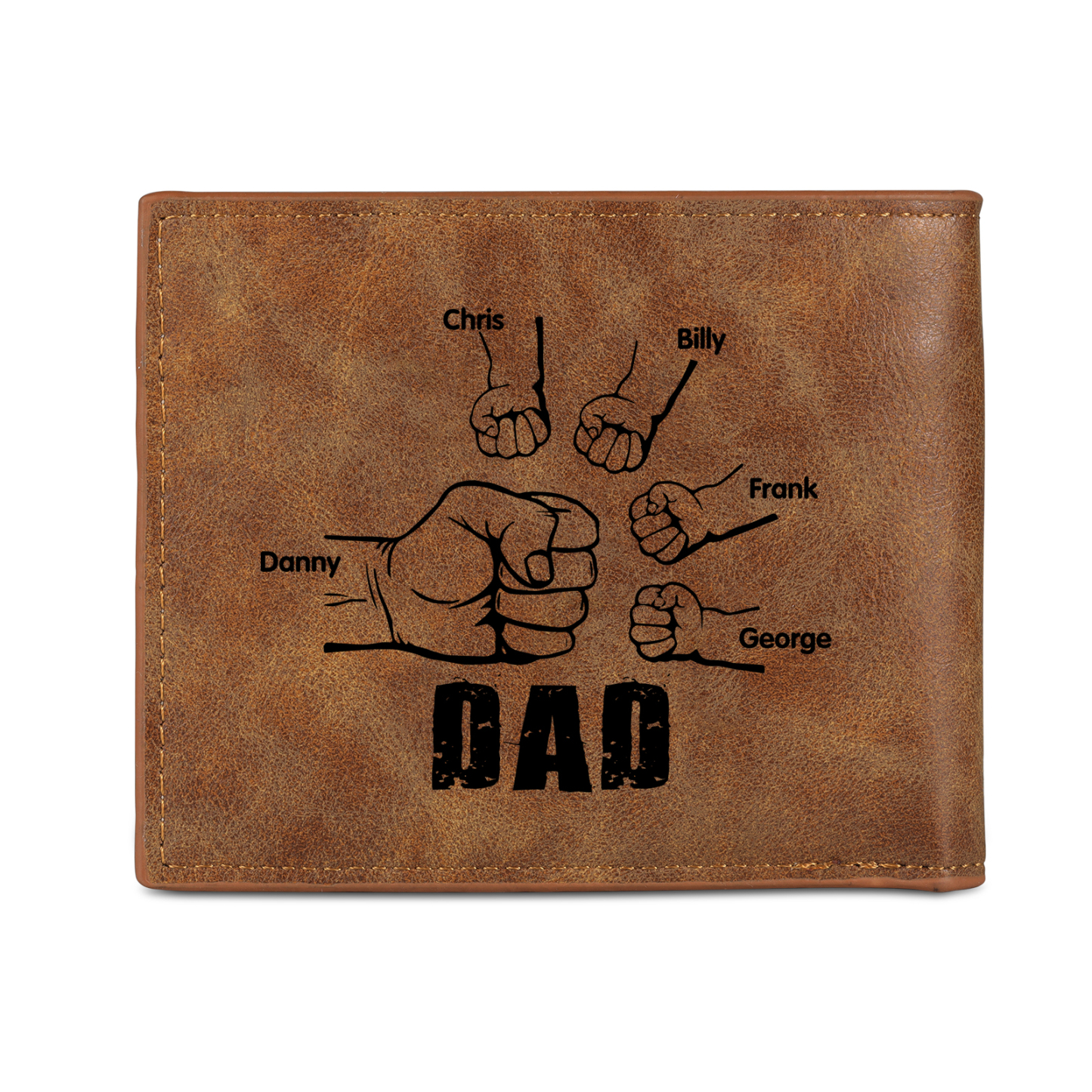 5 Names - Personalised Photo Custom Leather Men's Wallet as a Father's Day Gift for Dad