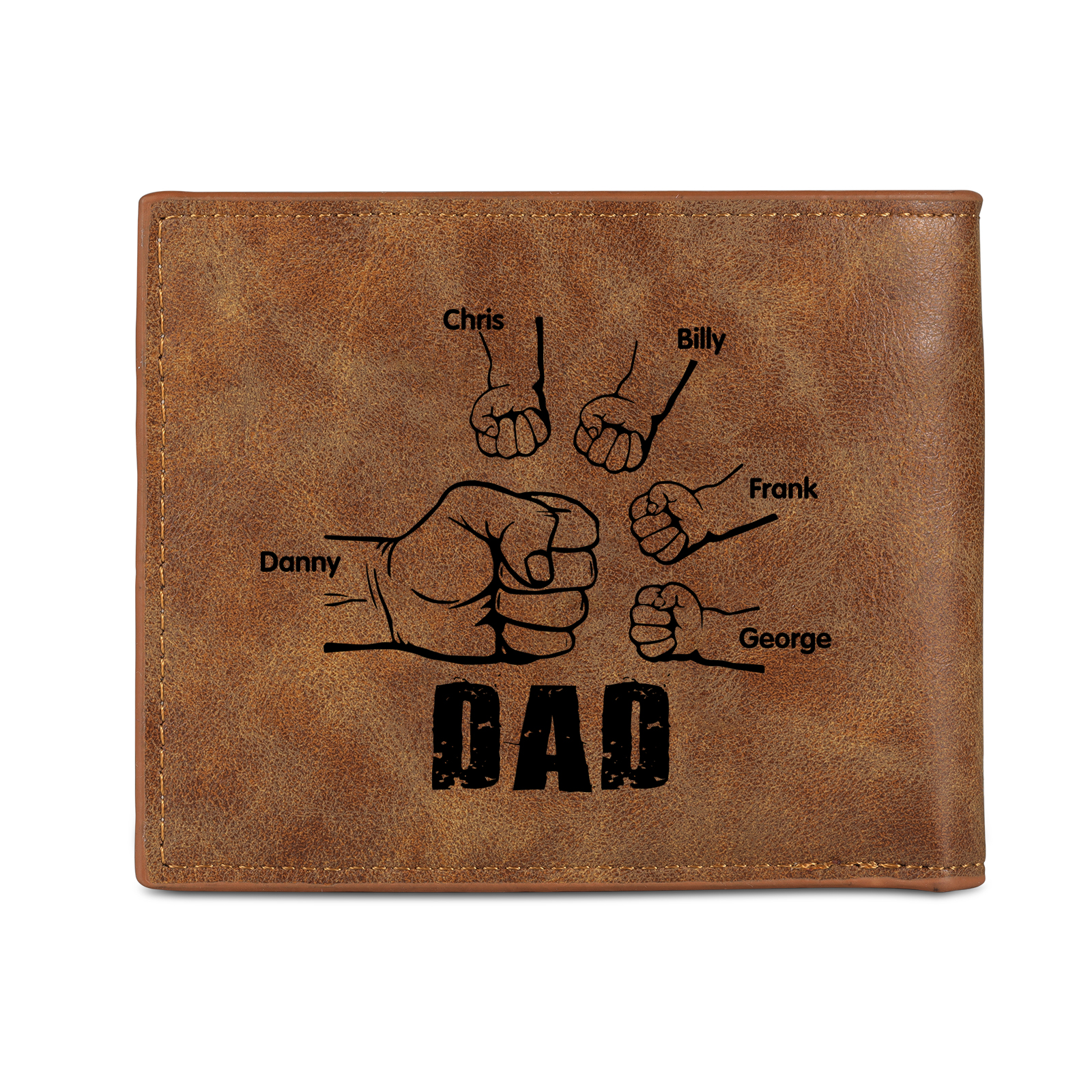 5 Names - Personalised Fist Bump Photo Custom Leather Men's  Wallet as a Father's Day Gift for Dad