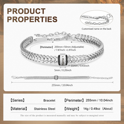 2 Names - Personalised Name Stainless Steel Men's Bracelet Great Gift for Him